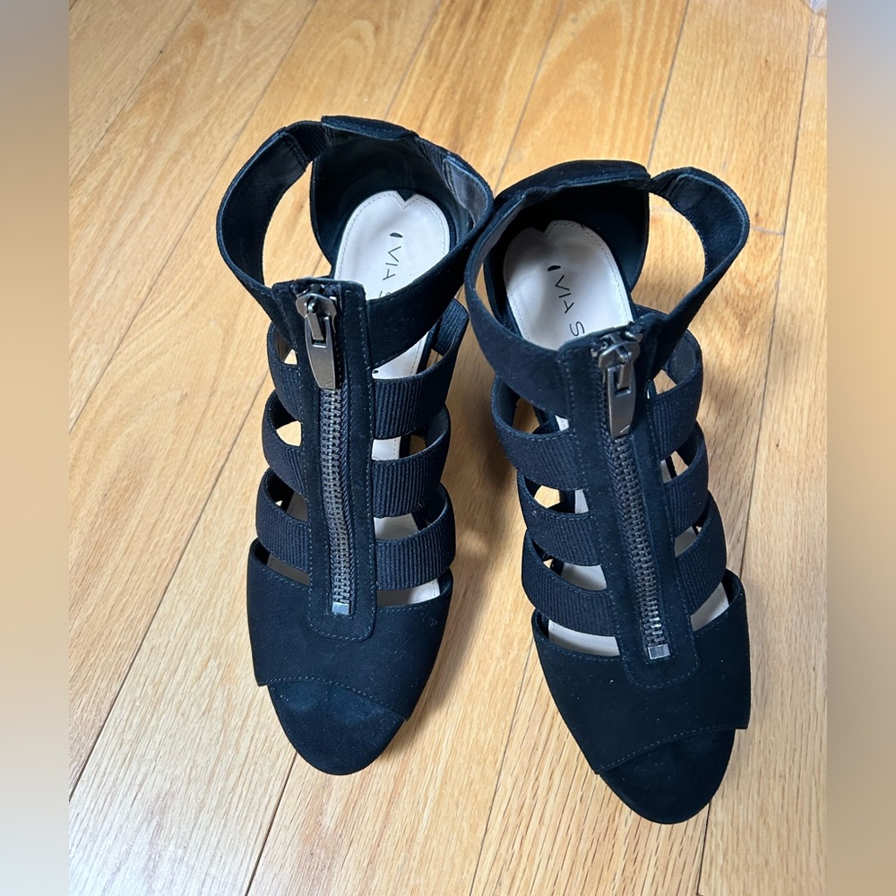 Via Spiga, black suede, wedge sandals